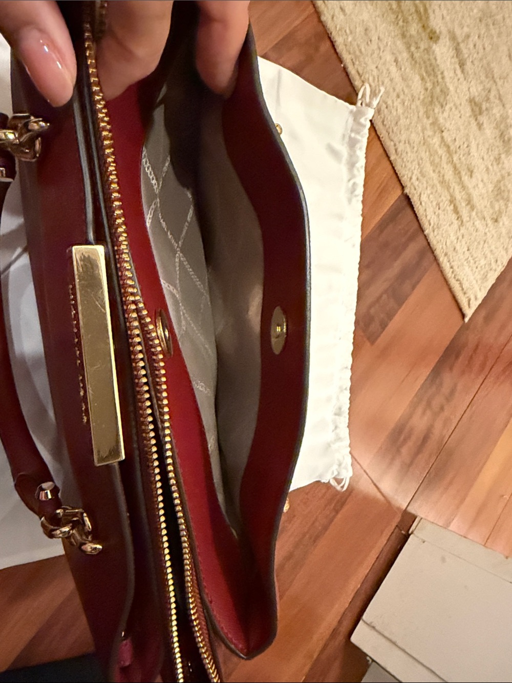 Michael Kors Red Burgundy Saffiano Leather Satchel with Gold Hardware - Picture 10 of 12